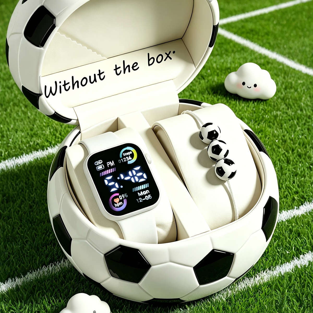 2pcs/Set Youth Unisex Style Sports Fashion LED Digital Electronic Watch and Soccer Bracelet Set, Suitable as a Birthday Gift for Boys and Girls, Graduation, Travel, Back-to-School Season, Parties, Christmas, a Perfect Choice for Gifting. Box Not