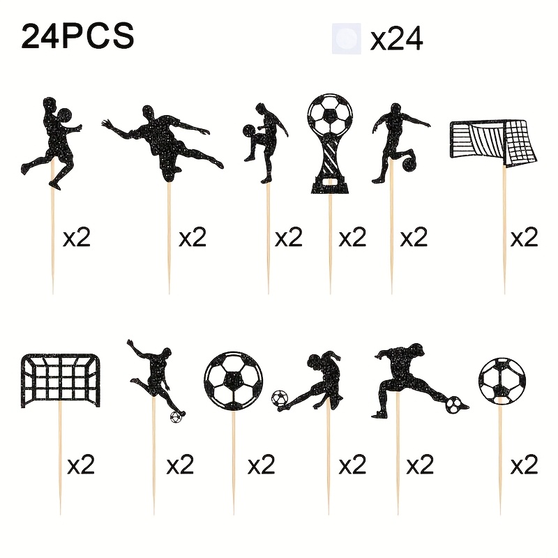 Image of 24pcs Cake Toppers Soccer-themed Cupcake Decorations With Player Soccer Balls And Stadium Design For Birthdays Showers And Sports Parties Soccer Accessories Cake Decorating Supplies