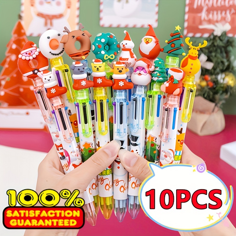 

10pcs Christmas Ballpoint Pens - Smooth Writing, Cute Cartoon Designs, Holiday Gifts & Party Favors