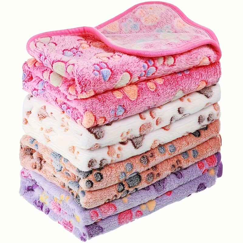 

8pcs Soft Fleece Pet Blankets With Paw Print - Cozy Sleep Mats For Small To Medium Dogs And Cats, Machine Washable - White, Coffee, Pink, Purple