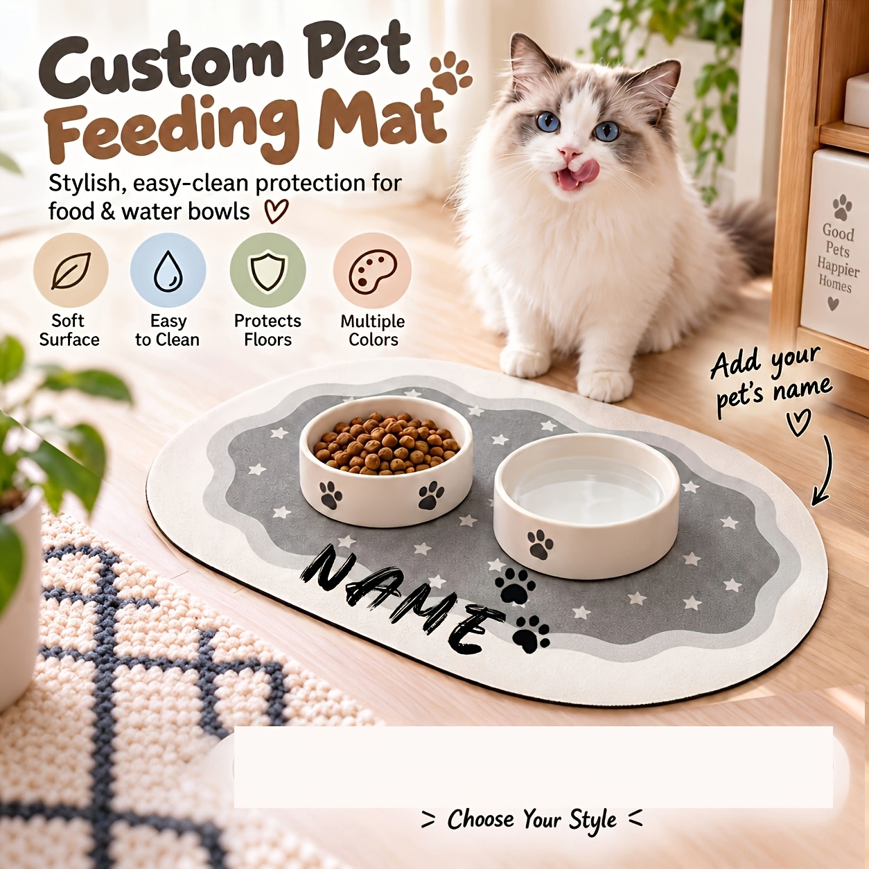 TEMU Pet Feeding Mat For Cats And Dogs, Paw Print Design - Durable Absorbent Mat For Food And Water Bowls, Suitable For Small To Medium Dogs, Easy To