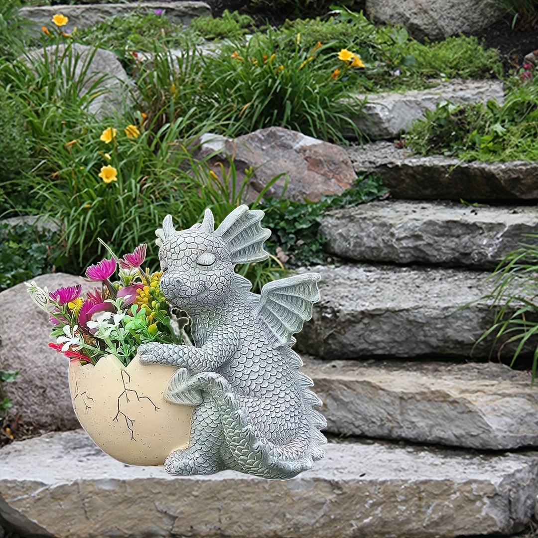 

Rustic Dragon Hatchling Planter - Resin Garden Dragon Egg Pot Statue - Fantasy Outdoor Decor Sculpture - Whimsical Flower Container