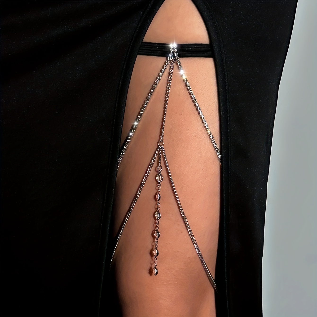 Stylish Tassel Artificial Crystal Elastic Leg Chain Body Chain, A Thigh Chain For Fashionable Nightlife Parties