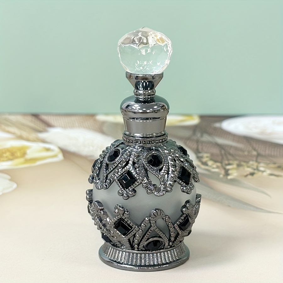 Image of 15ml Vintage Round Glass Perfume Bottle, Dubai Arabic Style, Home Decor Dresser Ornament, Festive Gift For Women, Essential For Home Daily Use And Travel, Empty Bottle Only