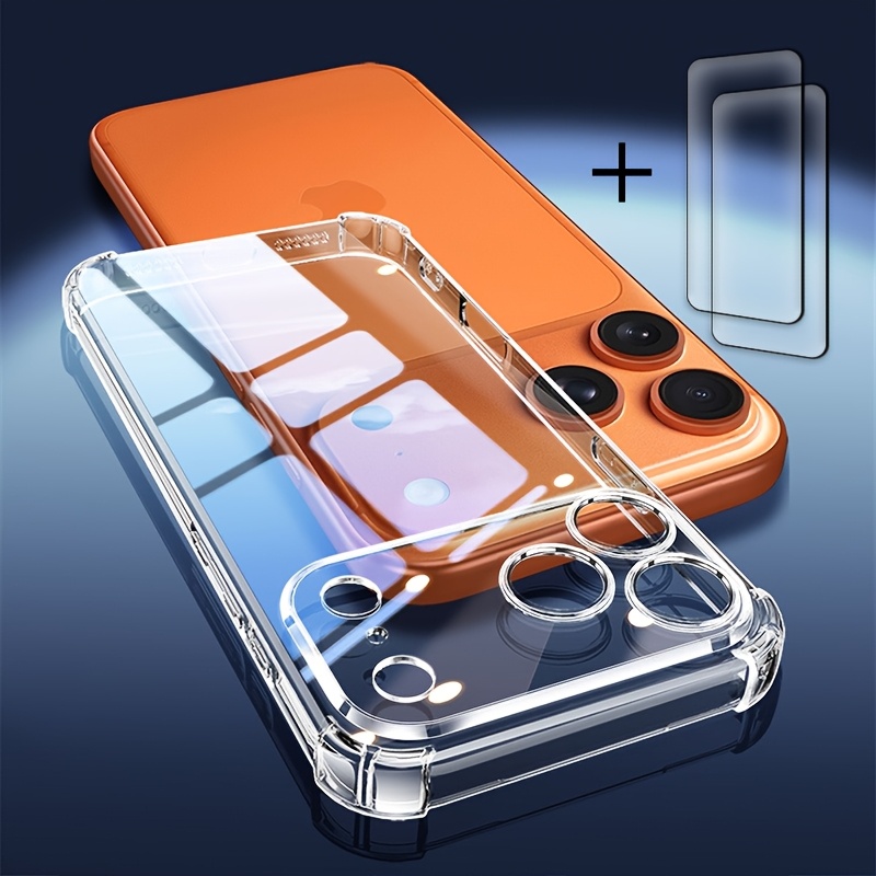 Phone Case: 3pcs [1 Phone Case With 2x Protectors]soft Transparent Case For 17 Pro Max 16 15 14 13 12 11 Se 2020 Luxury Back Covers Original Simple Clear Phone Coque