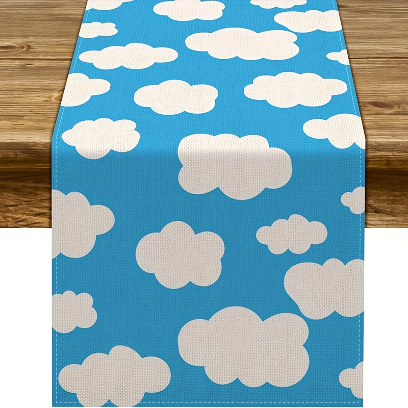 

1pc, Table Runner, Blue Sky White Cloud Printed Table Runner, Toy Story Themed Birthday Party Decoration, Baby Shower Party Decor, Kitchen Dining Room Decor