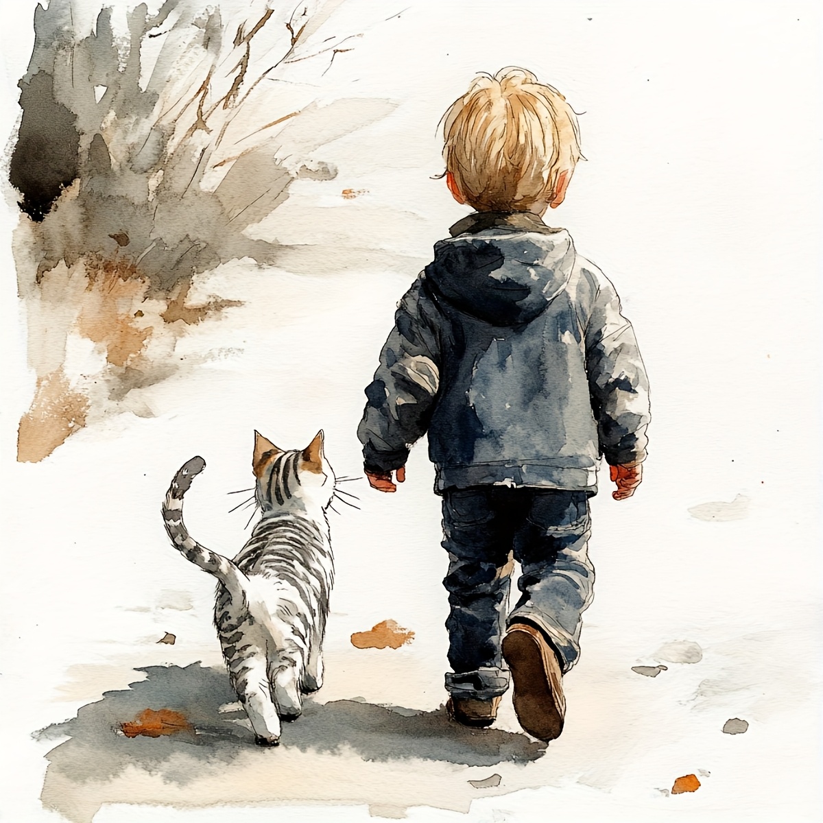 TEMU Zuoanlf 1 Set 30*30cm/11.8*11.8in Frameless 11ct/14ct Fabric Cross Stitch Kit, Walking Cat And Little Boy Pattern, Suitable For Adult Beginners'