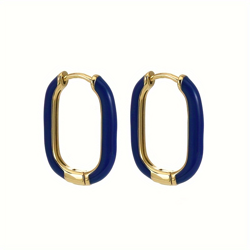 

1 Pair Gold-plated Square Hoop Earrings, Minimalist Hip Hop Luxury Style, Fashion Jewelry For Women - Blue, White, Pink