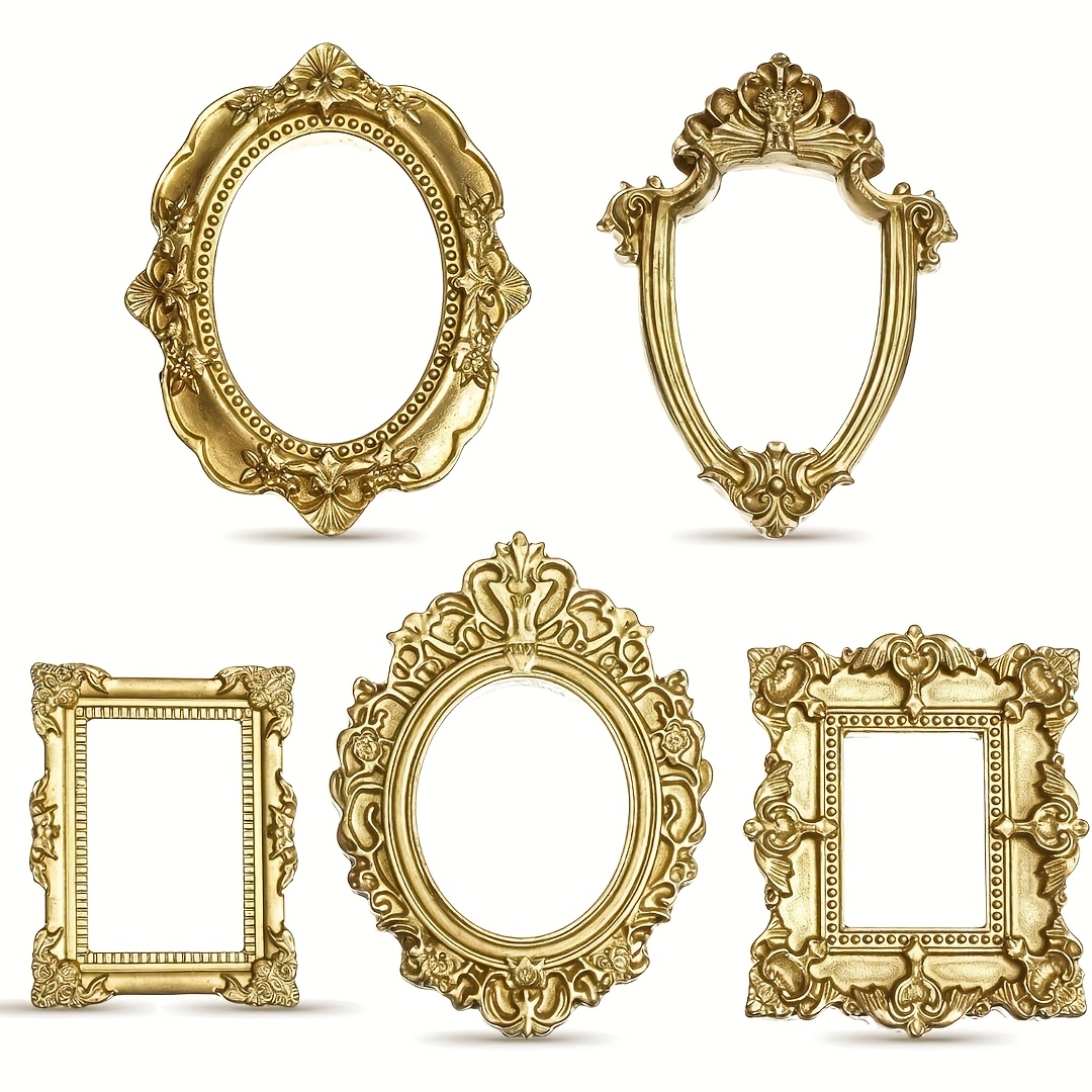 item picture 5 10pcs mini golden picture frames vintage small resin picture frames oval rectangle wall hanging display table frame for   christmas   home decor baroque decor