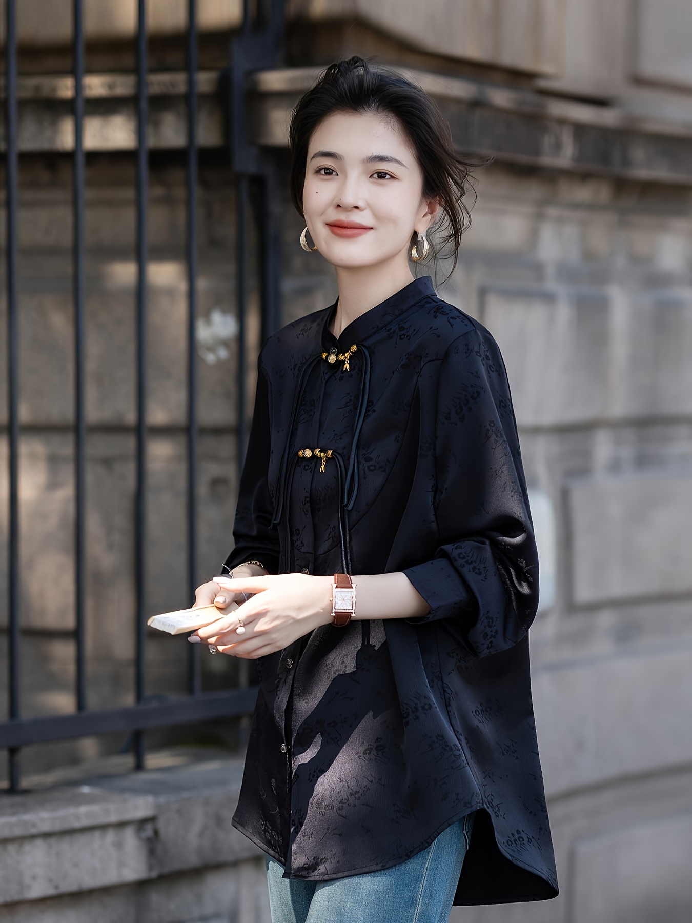 plus size womens korean chinese inspired retro collar shirt - Temu