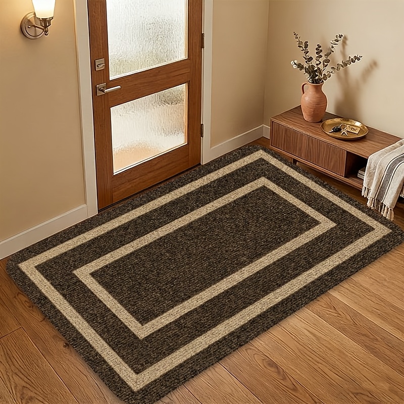 TEMU 1pc 2d Flat Printing Flannel Material Door Mat, Outdoor Courtyard Door Mat, Entrance Mat With Simple Geometric Pattern, Thick Plush Flannel