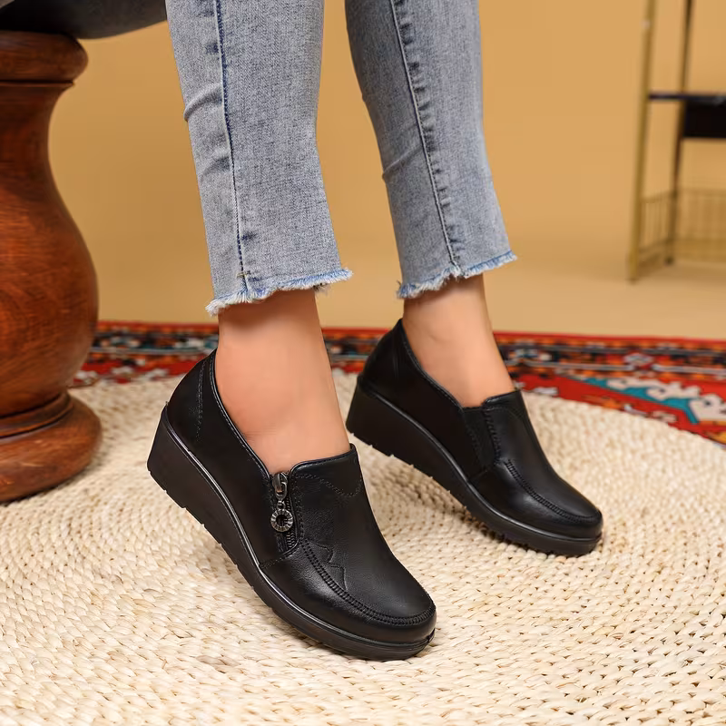 womens side zipper embroidered detail elegant loafers comfortable round toe work shoes lightweight pu sole for wear casual and professional cover flats lightweight upper with embroidered design women shoes Product details 12