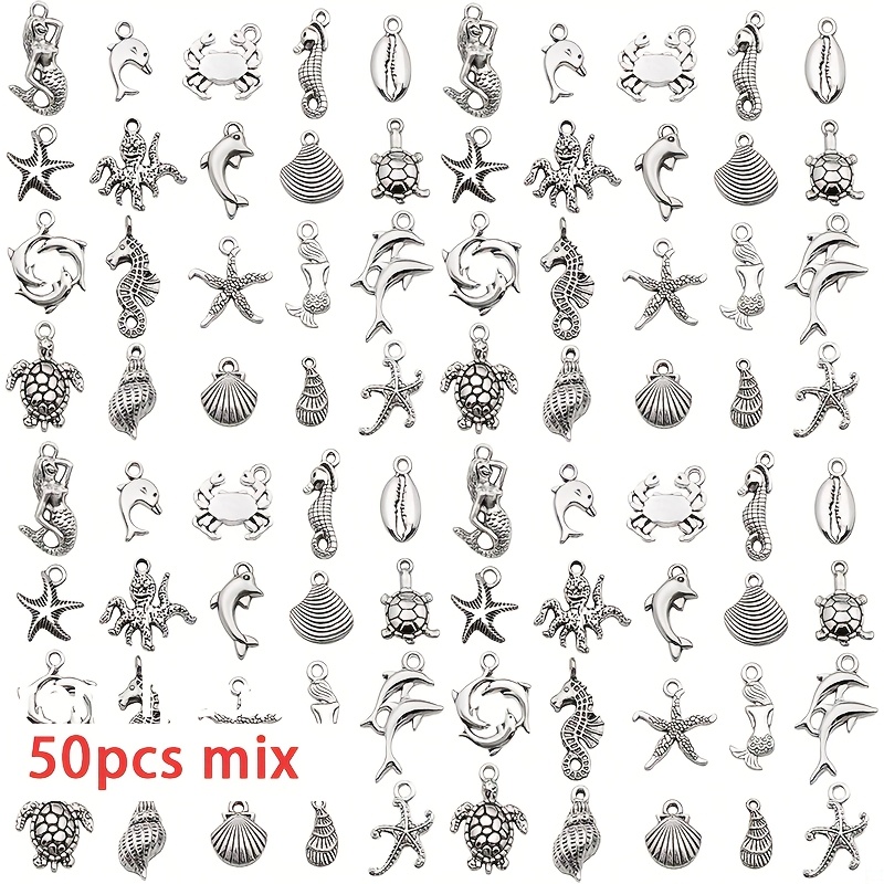 Image of 50/100pcs Random Mixed Styles Silvery Ocean Jewelry Bracelet Making Kit, Diy Necklace Bracelet Keychain Jewelry Making Set, Craft Supplies