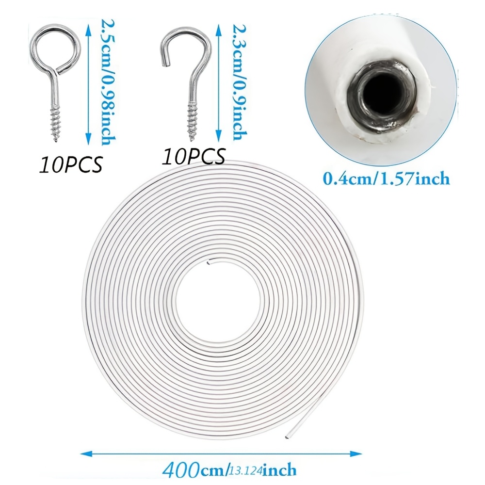 TEMU 4 Meters/157.4 Inches Curtain Cord, Rust-proof And Sun-resistant Pull Cord, Full Set Includes 10 Hooks And 10 Eyelets, Suitable For Curtain Rods