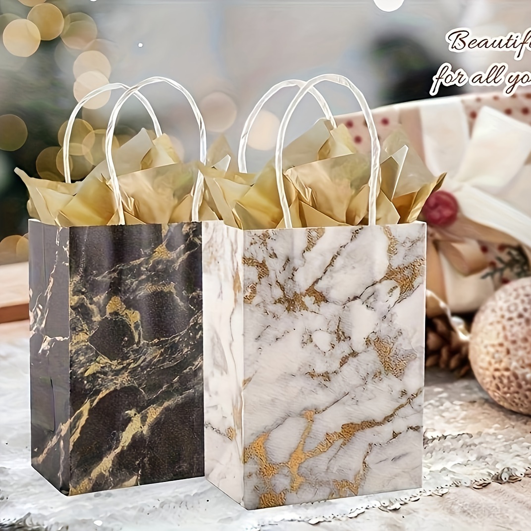 

12-pack Marble Patterned Kraft Paper Shopping Bags, 6 White Golden & 6 Black Golden, Small Business Party Favor Bags, Gift Bags, Craft Tote Bags, Holiday Decor, Wedding & Party Supplies