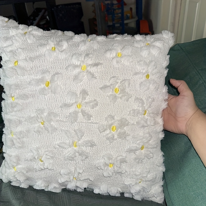 E-shop Set aus 2 Kissenbezügen für Frühling/Sommer, 18x18 Zoll, Bauernhaus-Dekor mit gelben Gänseblümchen in der Mitte, weiche Plüsch-Zierkissen aus