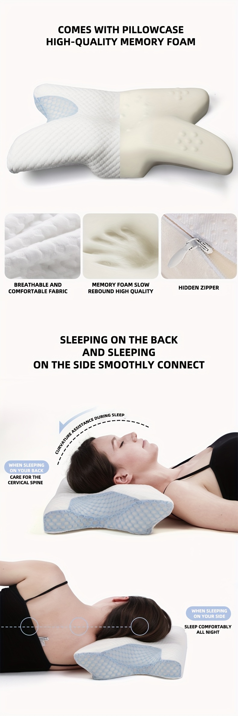 1pc slow rebound neck pillow sleep pillow memory foam pillow butterfly shaped pillow for side sleepers back and stomach sleepers details 2