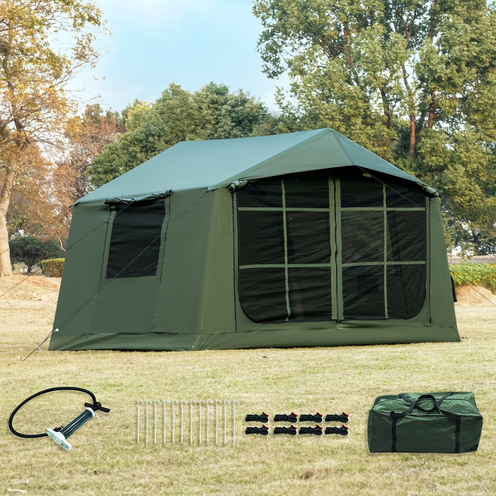 Image of Inflatable Camping Tent With Hand Pump Easy Setup Windproof Outdoor Inflatable Tent Oxford Glamping Air Tent Cabin House