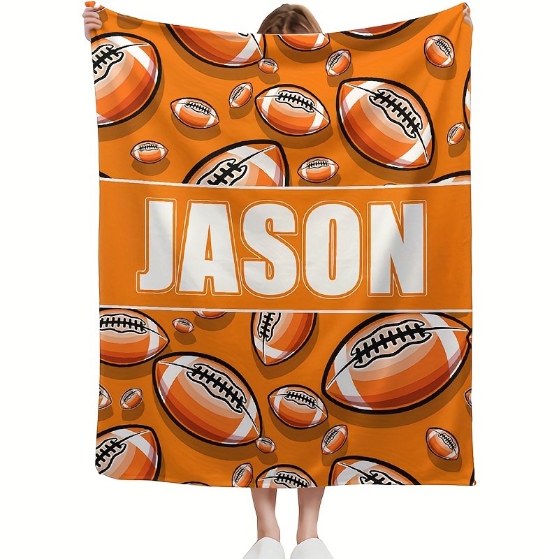 

Custom Text Football Print Flannel Throw Blanket - Personalized, Soft & Warm For Couch, Bed, Travel, Camping, Living Room, Office - Machine Washable, All-season Comfort