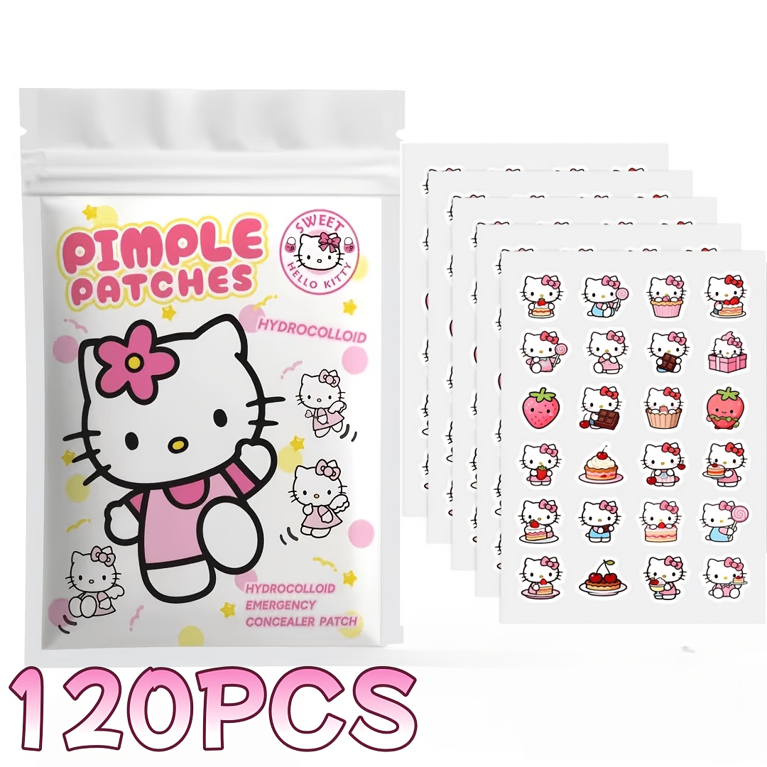 Image of 120pcs Hello Kitty Cartoon Hydrocolloid Patches, Cute Facial Stickers For Blemish Cover