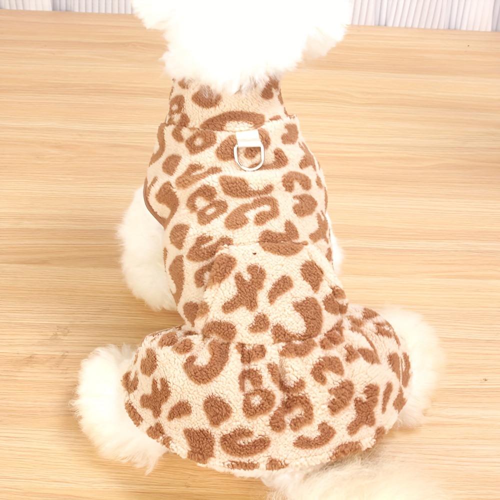 cozy leopard print dog dress warm pet apparel small extra - Temu