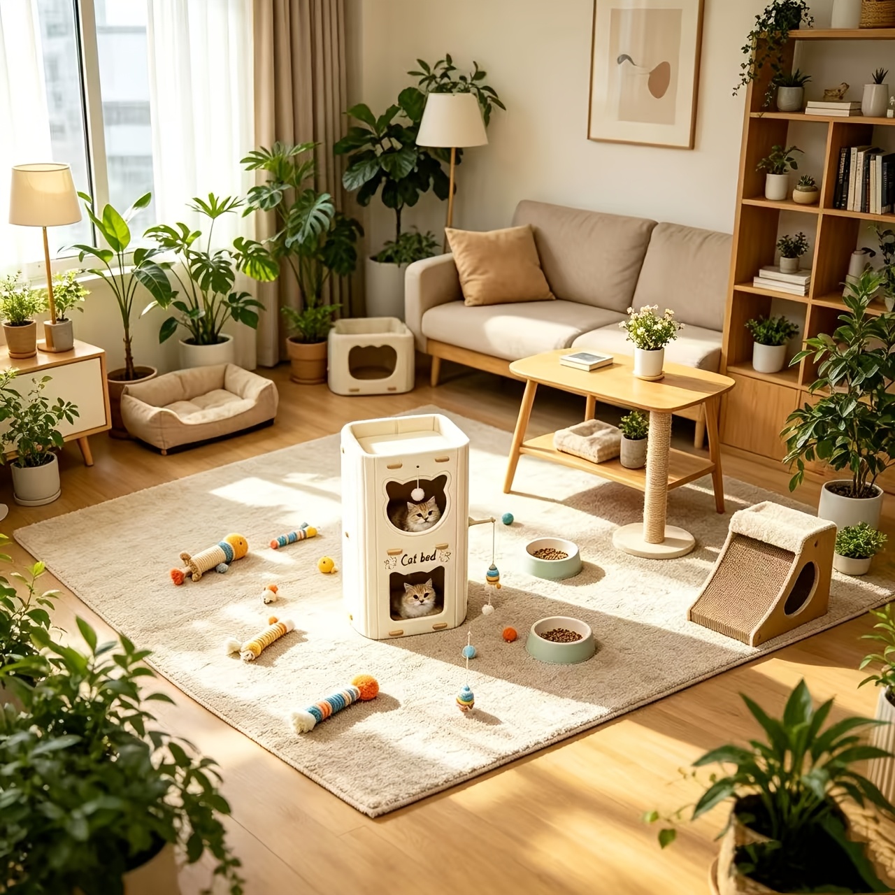 TEMU Practical Double-layer Felt Cat Climbing Tower, Dual-level Cat Bed, Multi-level Cat House Villa, Durable And Wear-resistant Material As A