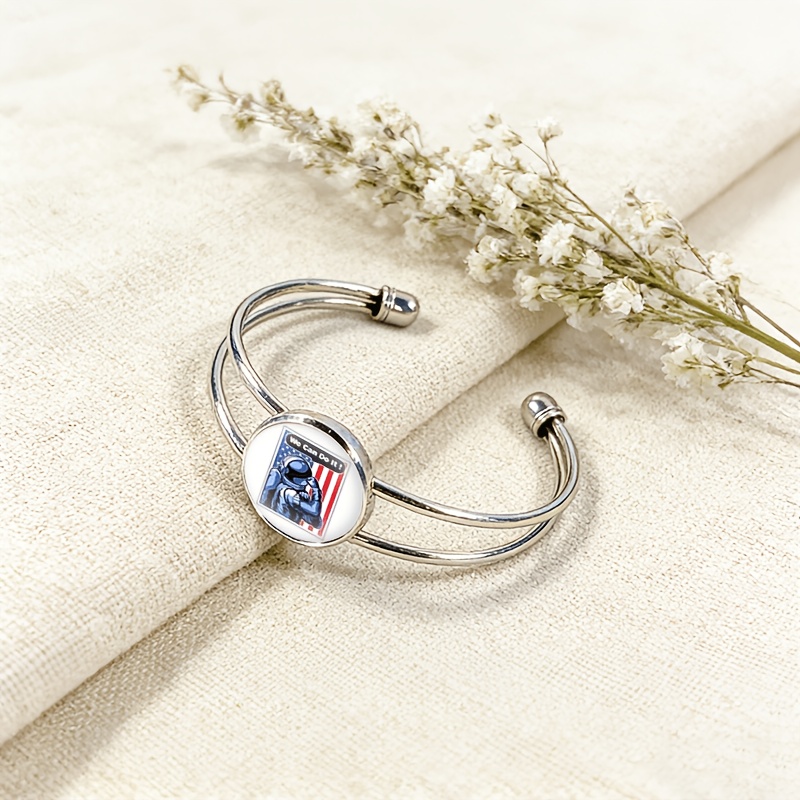Adjustable Open Bangle with Round Time Gemstone Inlay