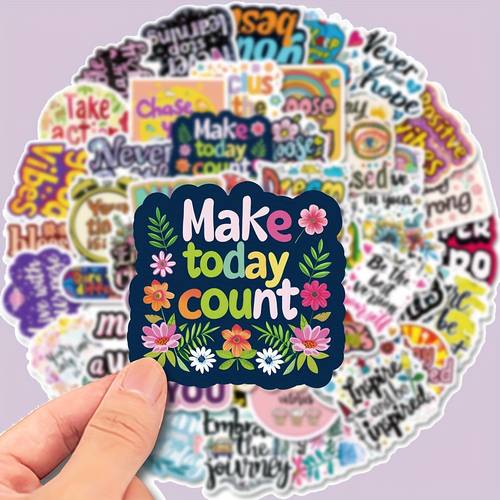 a set of 100 inspirational quote stickers cartoon style motivational stickers self reusable for laptops guitars luggage skateboards and more