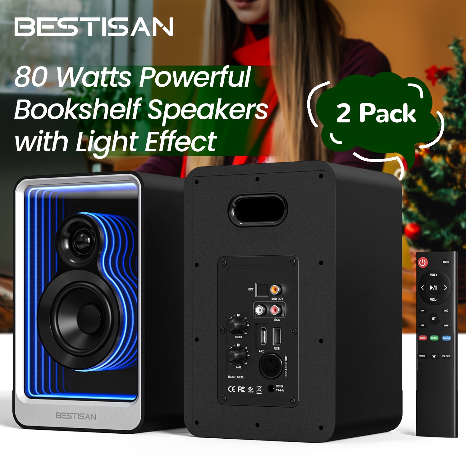 

Bestisan 80 Powered Bookshelf Speakers With , 2.0 Active Audio Speaker With Arc/optical/rca /sub Out For /record Player, Wireless 5.2, Wooden Enclosure, 3 Audio Mode, Bass Adjustable