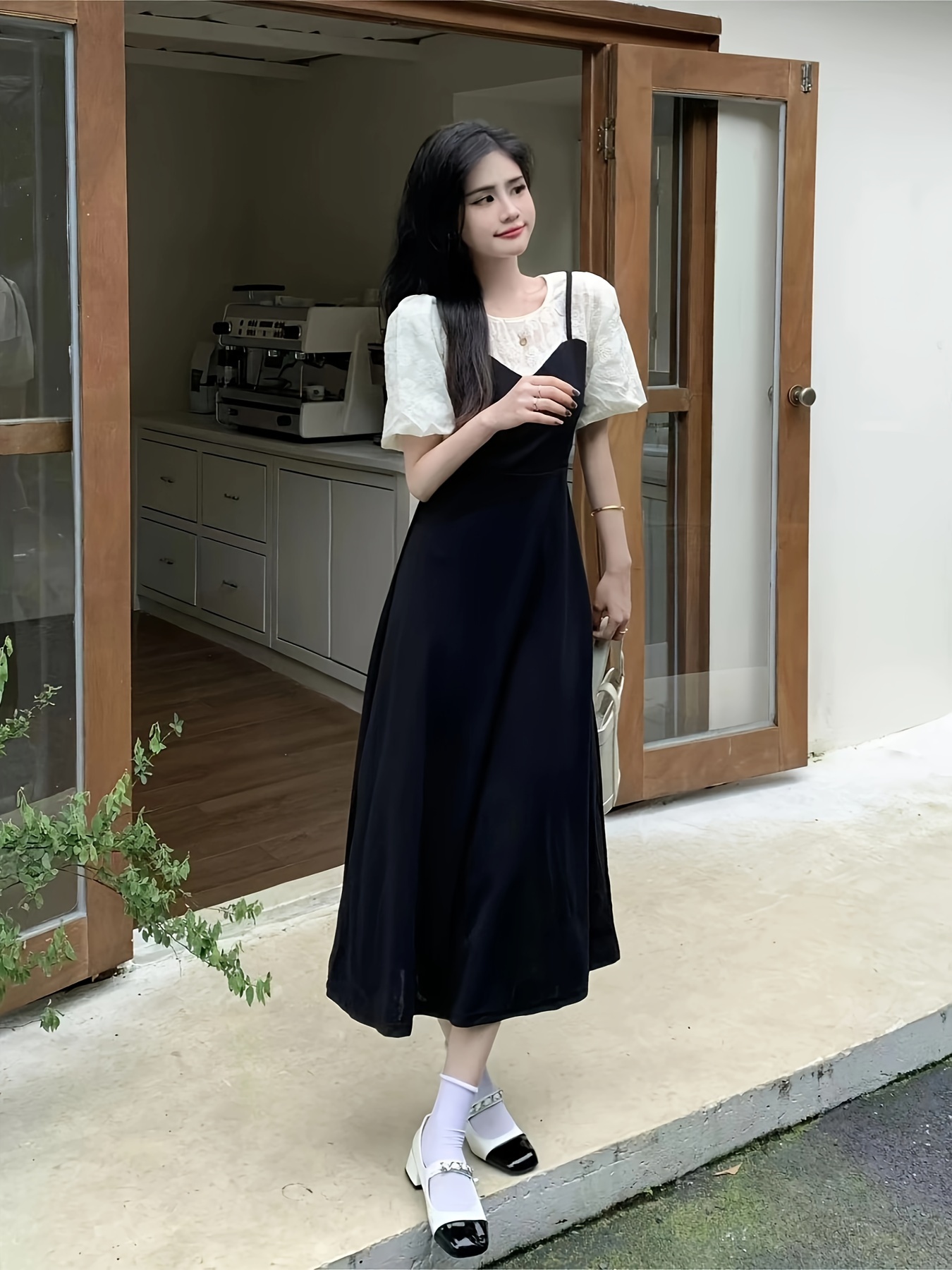 Formal Black Dress White Tshirt Cute Korean Black And White Dress Womens  Japanese Korean Style A Line Dress Black White Temu