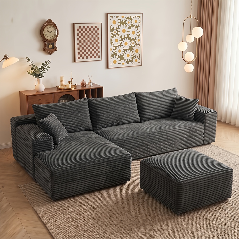 Image of 105 Inch U-shaped Modular Sectional Sofa, Corduroy No-assembly Chaise Sofa, Extra-deep Seat High-density Sponge Sofa, Pet-friendly Vacuum Compressed Shipping, Suitable For Living Room, Apartment, Room