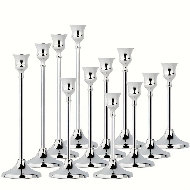 Image of 12pcs High-end Metal Candlestick, Wedding Restaurant Hotel Table Decoration, Home Candlelight Dinner Candlestick, Valentine's Day Halloween Christmas Table Decoration, Birthday Decoration