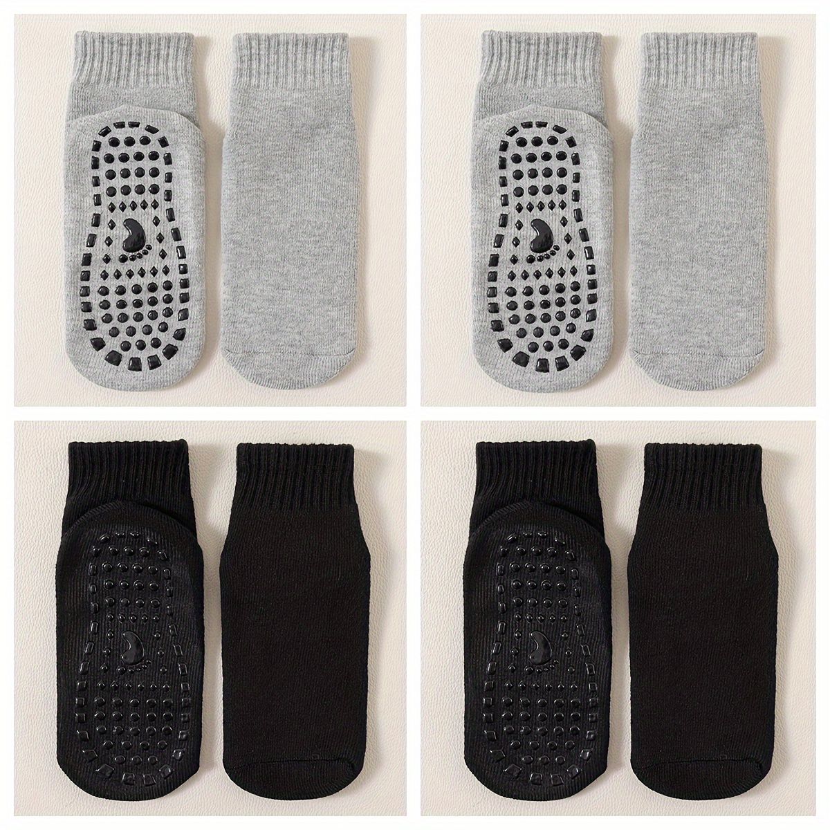 Image of 4 Pairs Of Floor Socks Autumn And Winter Thickened Warm Hoop Socks For Walking Anti-slip Socks Trampoline Socks Indoor Yoga Socks Solid Color Playground Socks