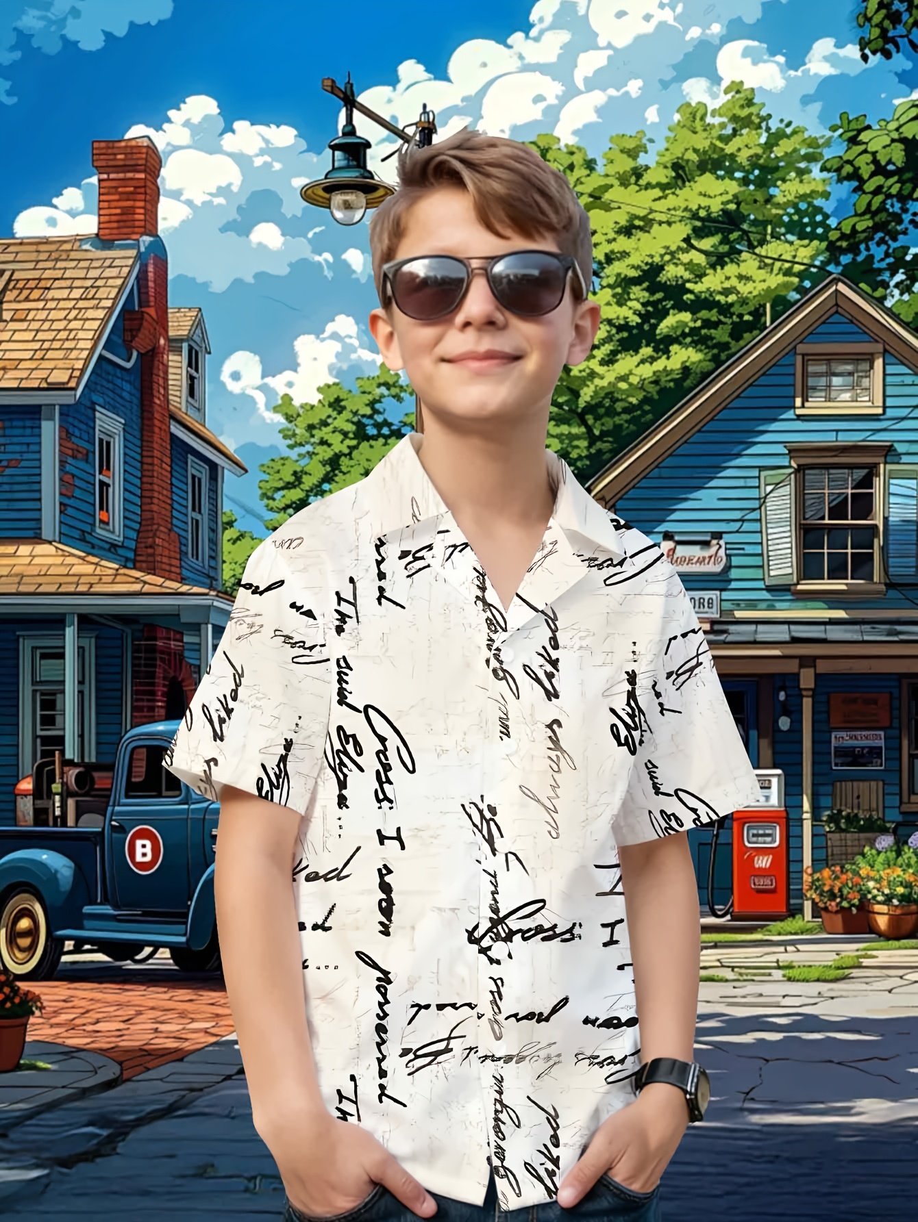 Camiseta de verano de manga corta para niños, con un elegante diseño de estampado de letras, transpirable y cómoda, perfecta para los atuendos diarios de los niños, fresca y refrescante, que muestra encanto individual