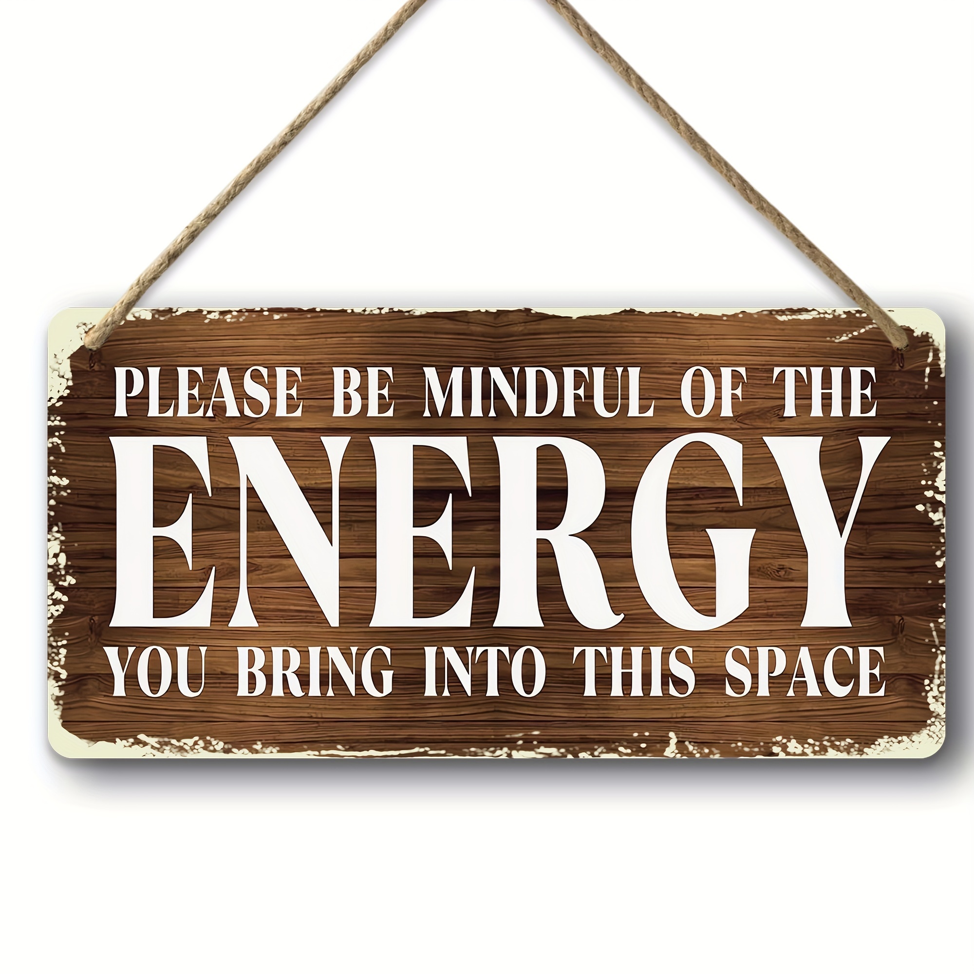 

Rustic Positive Quote Wooden Decorative Sign - Mindful Energy Wall Art Hanging Door Plaque For Home Office Decor - Other Wooden Material (5.9"x11.8")