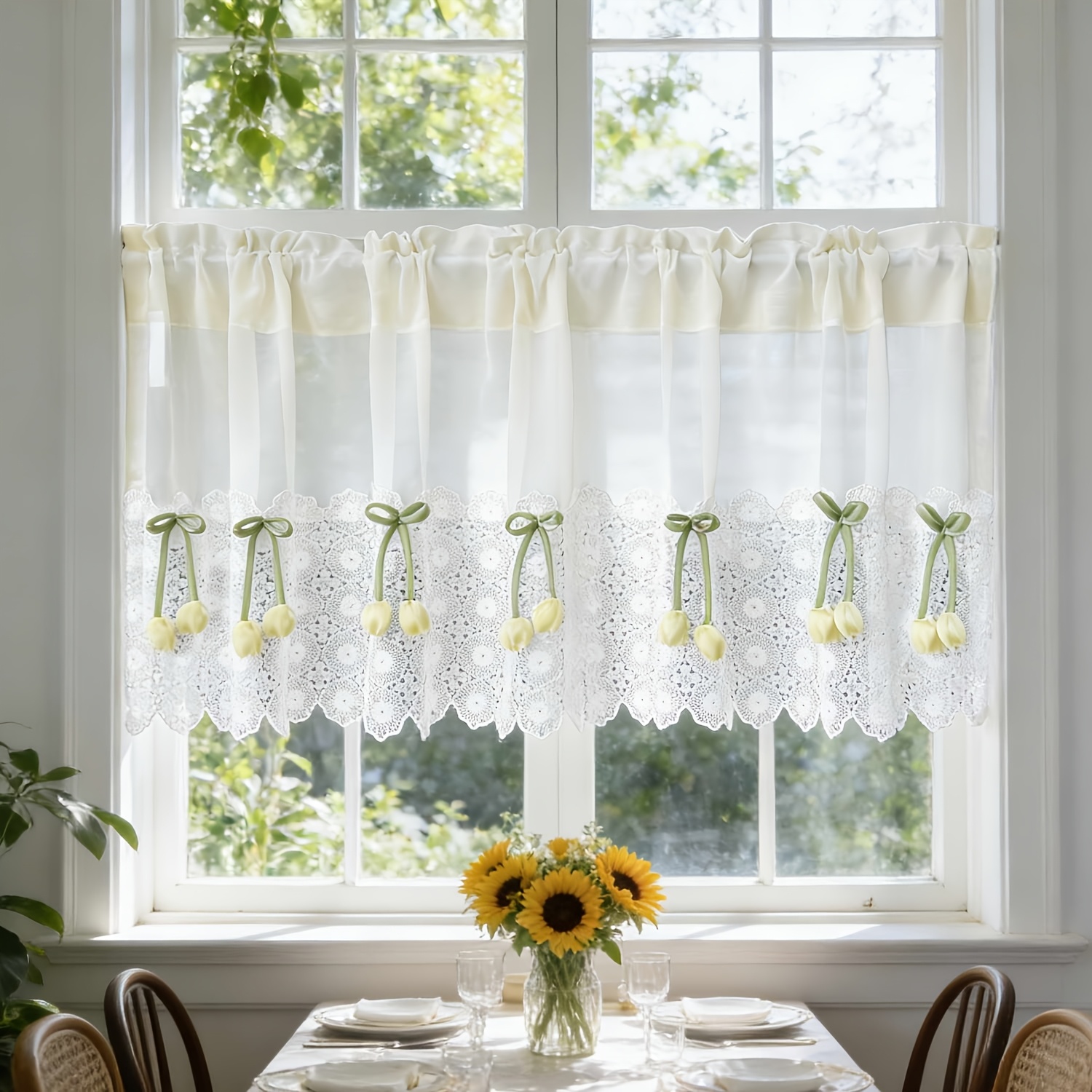 1 panel white sheer valance kitchen elegant short curtain