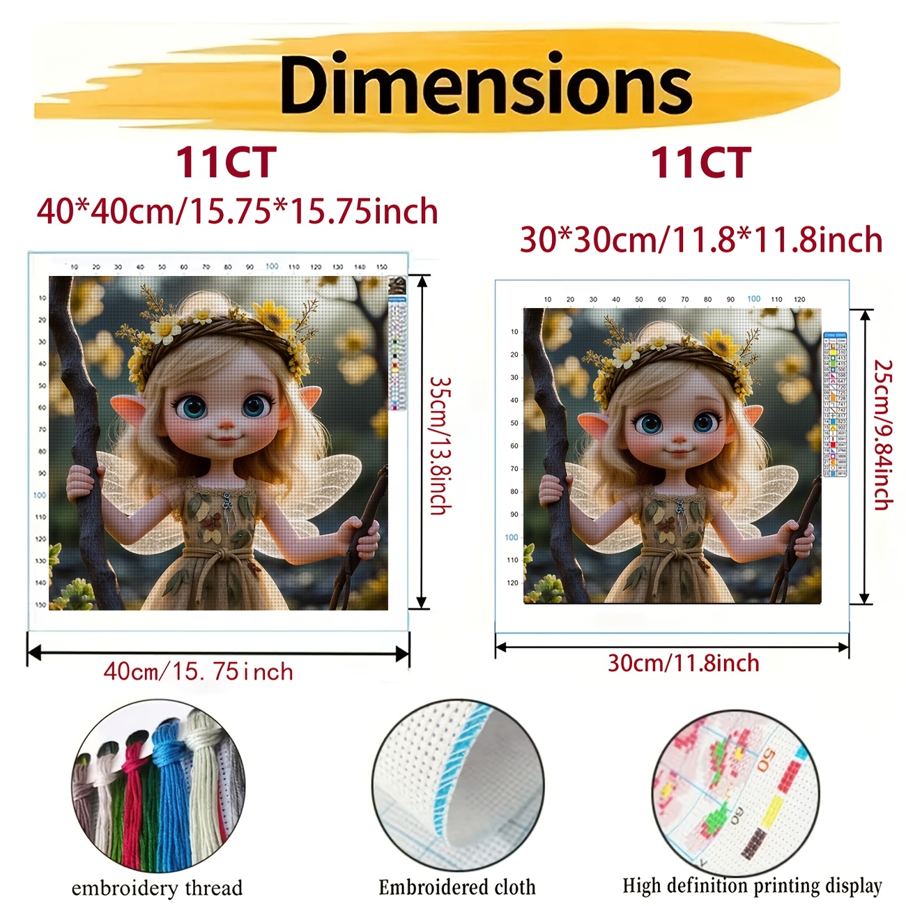 DIY Cross-stitch Printed Kit, Unframed, "Flower Elf Wearing a Wreath" Pattern