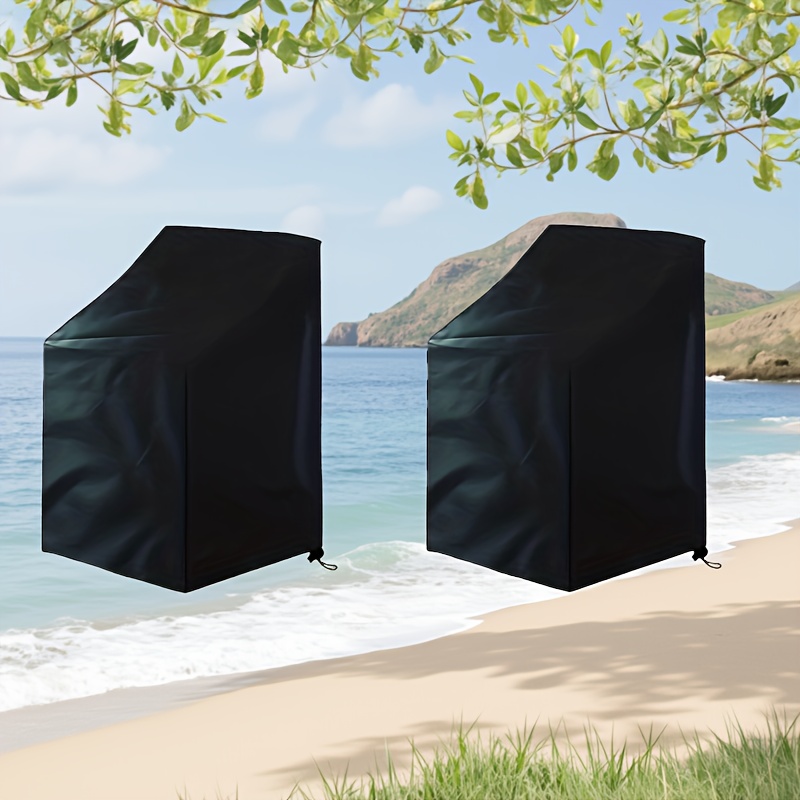 TEMU 1pc/2pcs Housses de Chaise d'Extérieur | Tissu Oxford Polyester, Revêtement PA Argenté, Fermeture à Cordon, Ourlet Plié, Protection Efficace