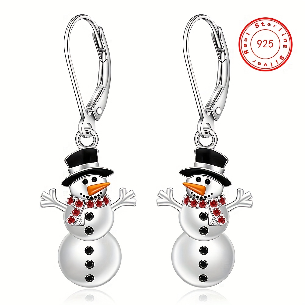 

1 Set Cute Christmas Snowman Pendant Necklace And Earrings, 925 Sterling Silver Plated With Synthetic 5a Zirconia, Holiday Themed Jewelry For Women, And Parties, Ideal Christmas Gift