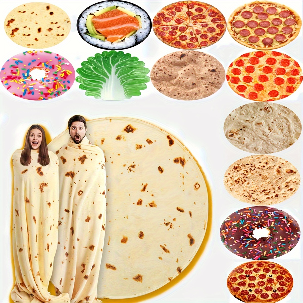 

1pc Funny Food Printed Blanket, Flannel Round Blanket, Soft Warm Throw Blanket Nap Blanket For Couch Sofa Office Bed Camping Travel, Gift Blanket For All Season