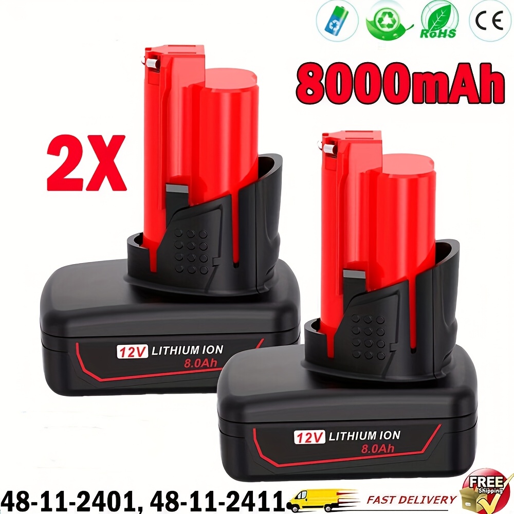 2 kosa 12V 8.0Ah 48-11-2420 Nadomestne baterije | Hitro polnjenje, kompatibilne z modeli 48-11-2410, 48-11-2420, 48-11-2411, 48-11-2402