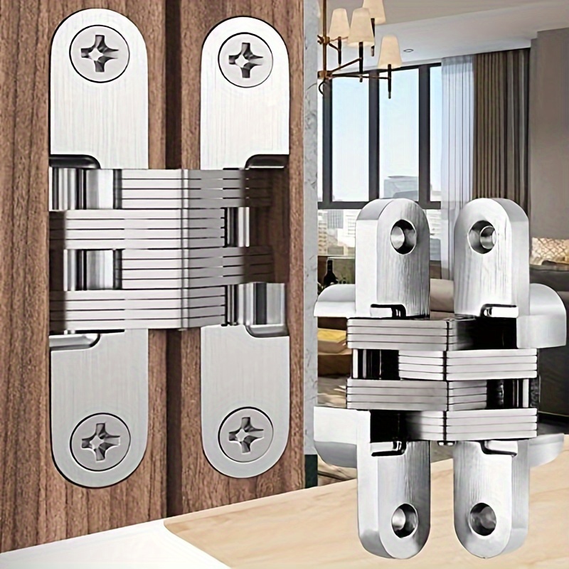 

2pcs Stainless Steel Concealed Door Hinges, Invisible Barrel Cabinet Hinges, Silver Finish - Heavy Duty Hidden Hinges For Wooden Boxes And Interior Doors