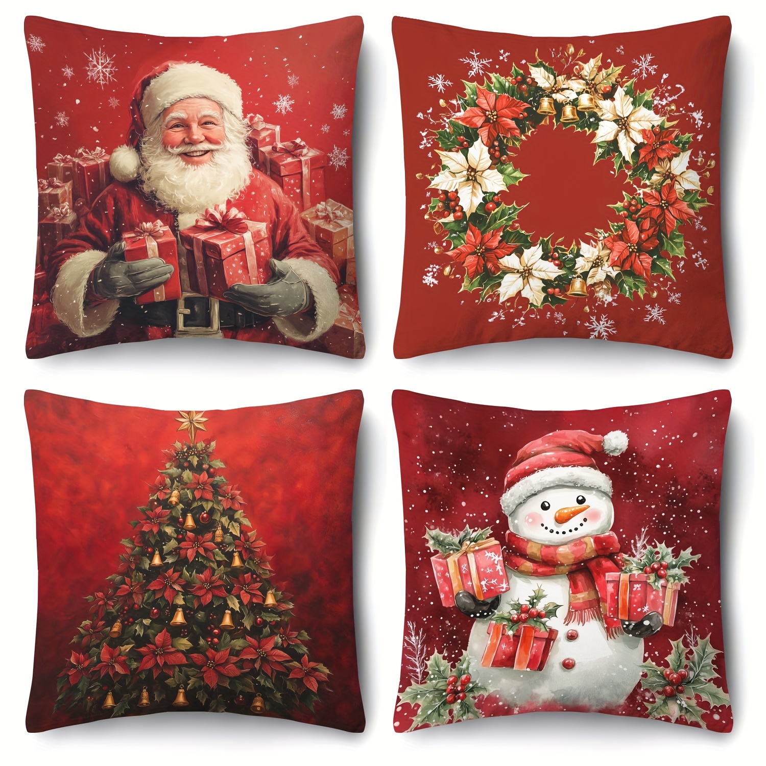 

Christmas Set - Santa, Snowman & , 18x18 , Zip , Washable - For Sofa & Bed Decor (inserts Not Included)