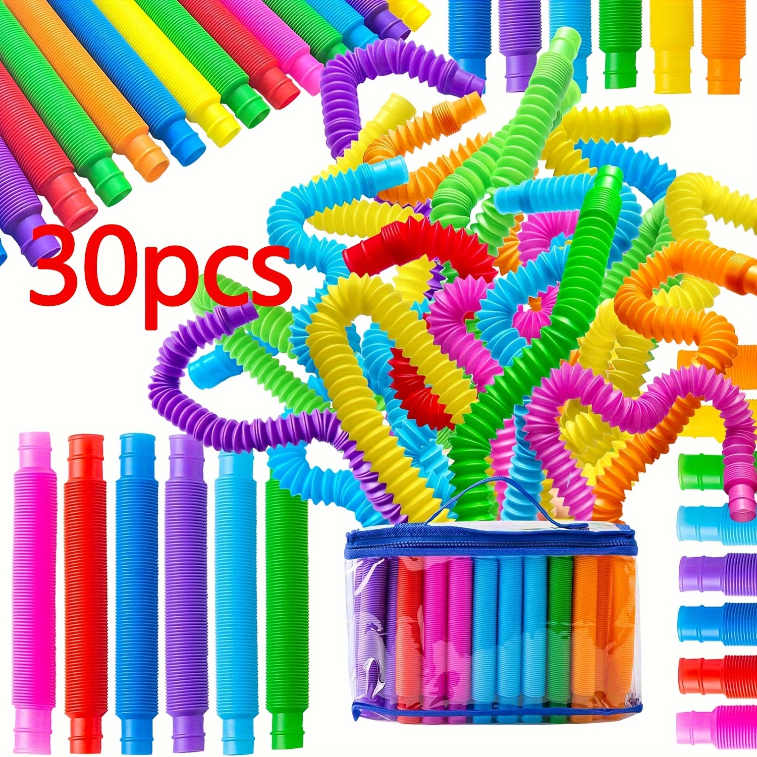 

30pcs Pop Tubes Bring Fun, Imagination, And Creative Learning To Children's Sensory Toy, Multiple Gameplay Methods For Connecting, Stretching, Twisting, And Trendy (random Colors)