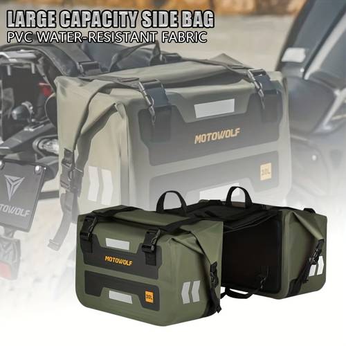 motorcycle saddlebags 60l waterproof pvc side bags for street touring motorcycles with adjustable straps 30l each military green pair
