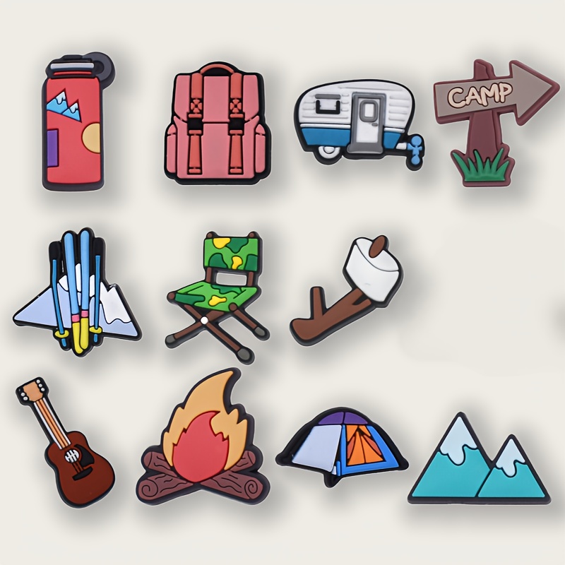 TEMU 11pcs Camping-themed Series: Classic And Unique, Endless . Perfect For Decoration &ndash; Embellishing Shoes, Bags, S, Or As Party Favors And Holiday Gifts, Showcasing Individual Charm