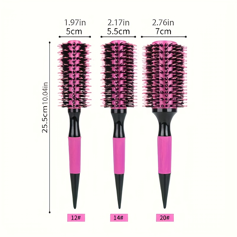 TEMU Set de 3 cepillos redondos rosa profesionales para mujer, peine - Peine para peinar con volumen, cepillo para ondas, cepillo de moda, calidad de