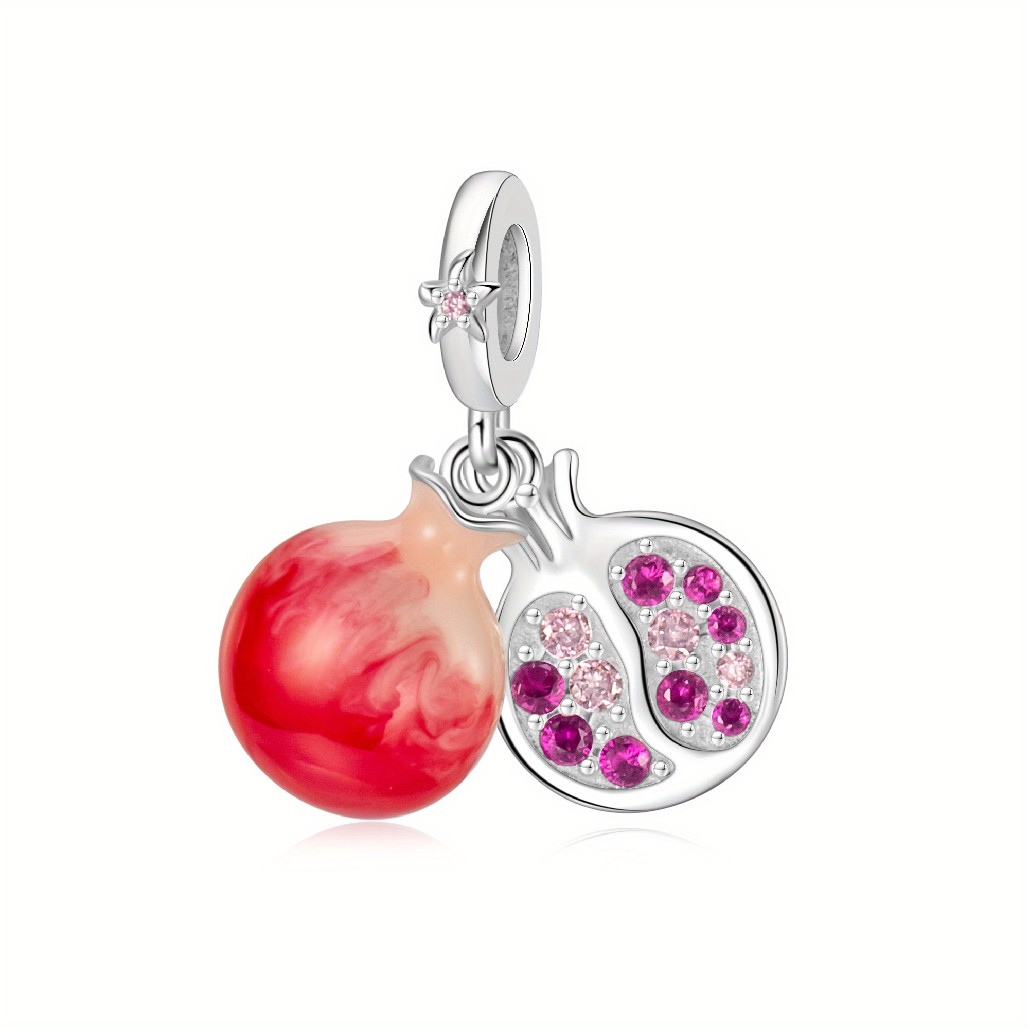 TEMU 1pc A Silvery-plated Copper Pendant With A Red Gradient, Of A Pomegranate, Perfect For Your Own Jewelry Like Bracelets Or Necklaces, Ideal For