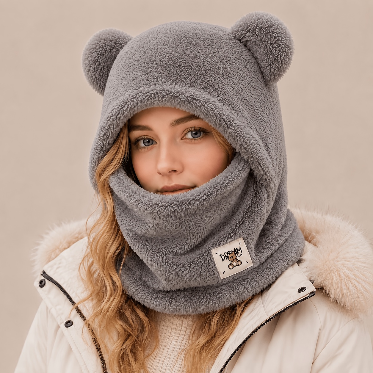 TEMU Autumn/ Hooded Hat, -lined Warm Hat, Simple And Versatile Style, Women&;s 1pc Cute Cycling Hat, Women&;s Balaclava, Women&;s Outdoor