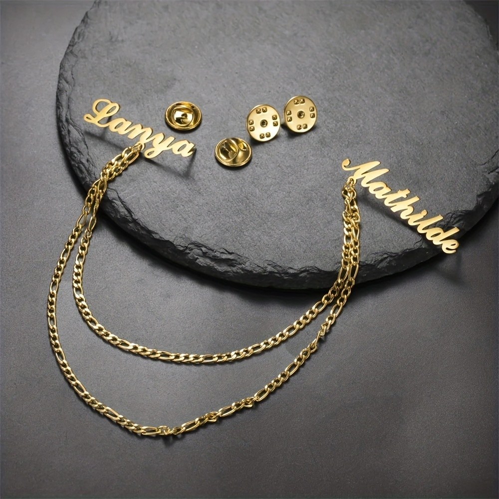 TEMU Customized Couple Name Brooches, Personalized Name Lapel Pins, Stainless Wedding Brooches, Groomsmen Pins, Groom Brooches, Holiday Gifts, Gifts